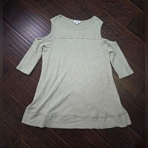 Mittoshop Womens Cold Shoulder Waffle Knit Blouse Small